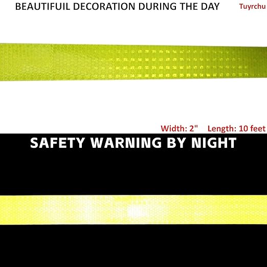 Fluorescent Yellow Reflective Tape Outdoor Waterproof 2 inch Wide, High Visibility Safety Warning Reflector Sticker Strips (11 feet)