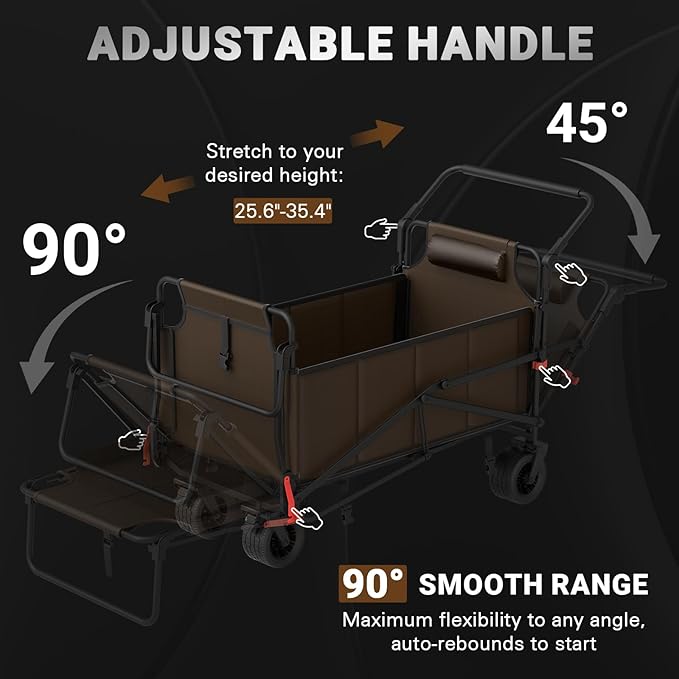 LEVELEVE Heavy Duty Folding Wagon - 2-in-1 Collapsible Cart, 650lb Capacity, All-Terrain Wheels w/Brakes & Side Pockets