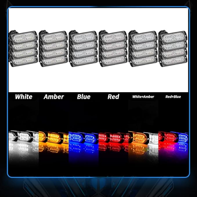 【UPGRADED】 LED Emergency Strobe Warning Lamps Kit, 4 Pods 20LEDs 18 Flash Patterns for Warning Strobe light, Emergency Light, Side Light, Prompt Light, Marker Light, Beacon Light (Amber)