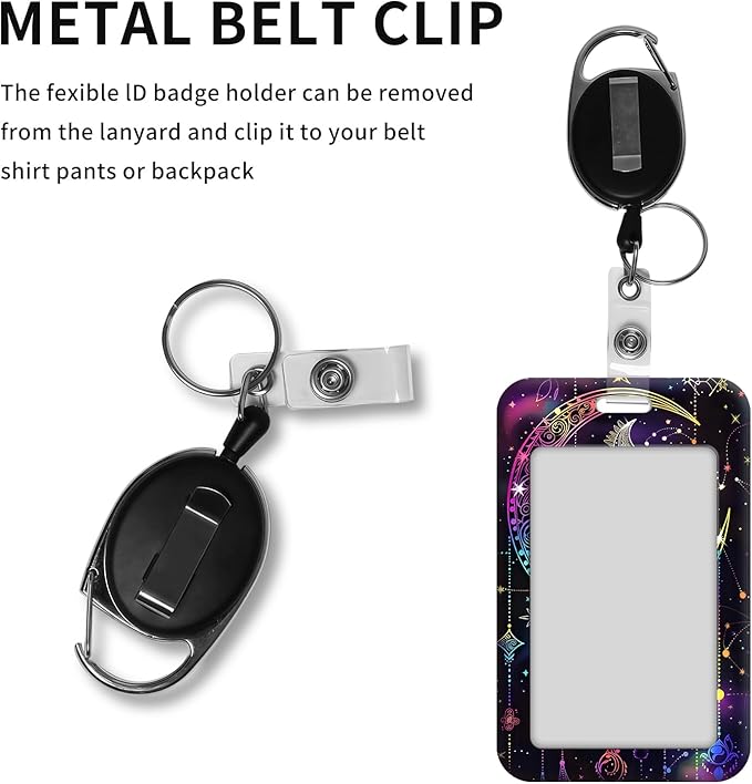 ID Badge Holder with Retractable Lanyard for Women & Men,Vertical ID Card Holder Wallet,Clear Window&Card Slot,Detachable Neck Strap for Nurse Teacher Office,Moon Dream Catchers