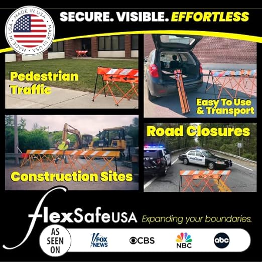 Flex-Safe Safety Barriers, Portable Expandable Barricade 5 ft Traffic Barricade Folding Security Gate Scissor Gate Crowd Control Barriers ,Traffic Cones Alternative, Safety Orange security fence
