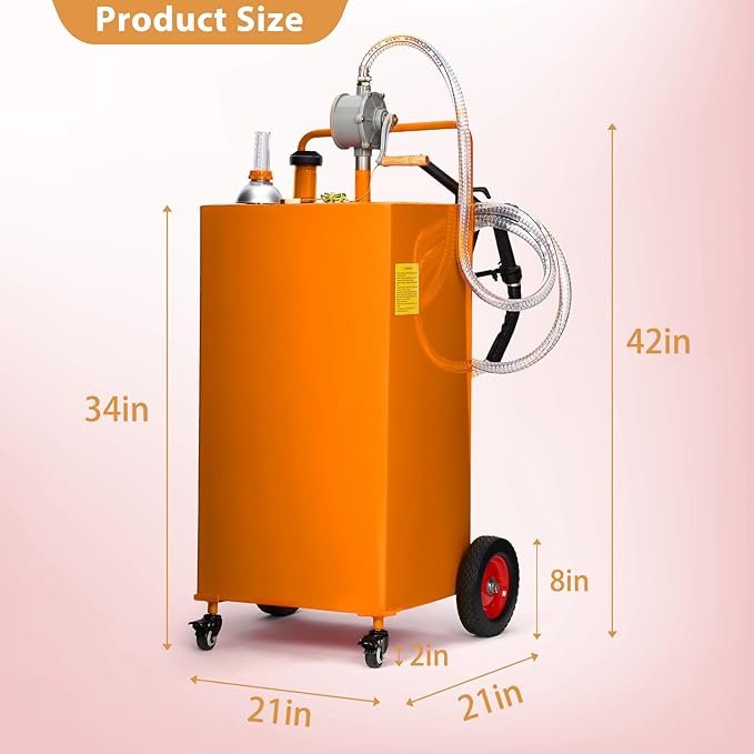 Upgraded 30 Gallon Fuel Caddy, Manual Hand Pump & Easy-Roll Wheels, Heavy-Duty UV-Resistant Steel Tank for Gas & Diesel, Portable Fuel Storage for Tractors, Mowers, Boats