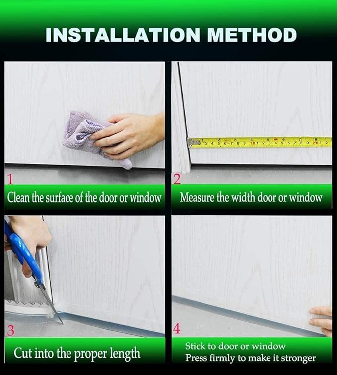 Weather Stripping Door Seal, Silicone Seal Strip for Door Frame Side, Window, Shower Bottom Seal, Strong Adhesive Door Draft Stopper for Weatherproofing and Noise Reduction, 1.8in Black