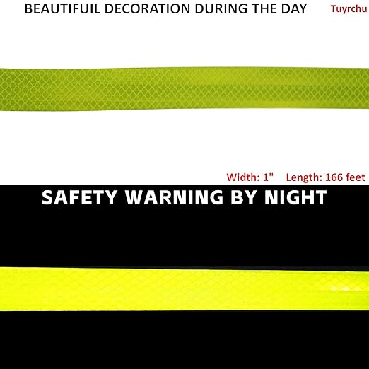 Fluorescent Yellow Reflective Tape Outdoor Waterproof 1 inch, Non Fading High Visibility Warning Industrial Marking Tape (166 feet)