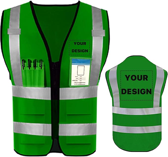 YOWESHOP High Reflective Visibility Safety Vest Custom Your Logo Safety Workwear with Reflective Strips and Pockets