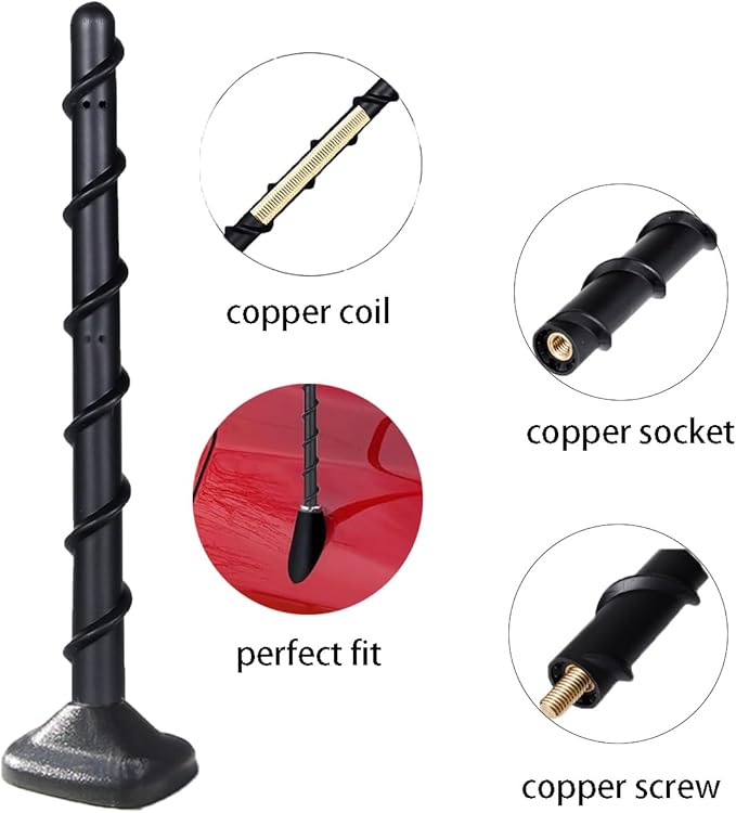 7" Short Antenna Mast Fits for Toyota Tundra 2000+ & Toyota Tacoma 1995+ & FJ Cruiser 2007+, Internal Copper Coil for Enhanced Reception, 7 inch Spiral Rubber Antenna Replacement Accessories