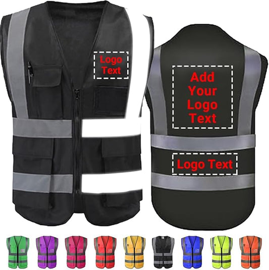 Custom Safety Vest Customized Logo Name Text Class 2 High Visibility Reflective Vests with Pockets for Construction Workwear