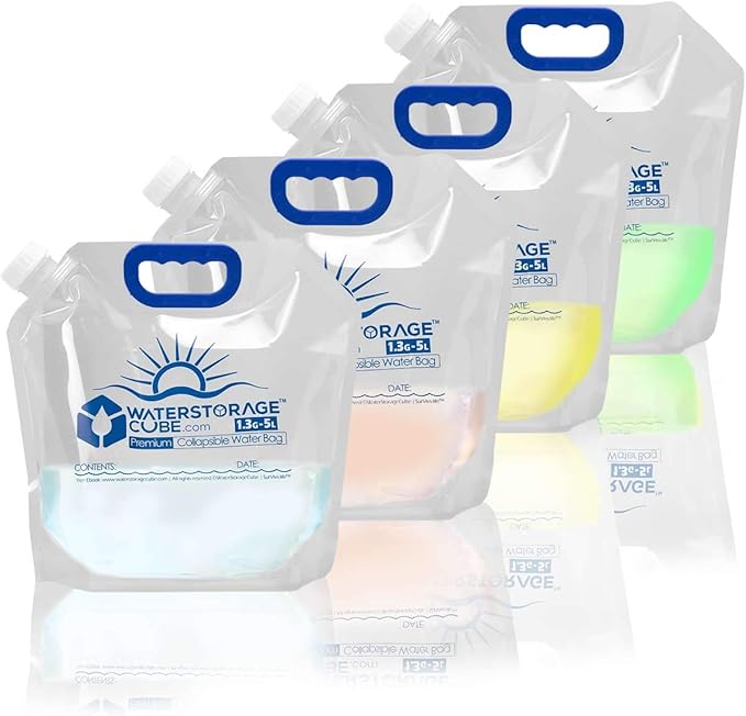 WaterStorageCube Premium Collapsible Water Container Bag, BPA Free Food Grade Clear Plastic Storage Jug for Camping Hiking Backpack Emergency, No-Leak Freezable Foldable Water Bottle 1.3/2.6 Gallon