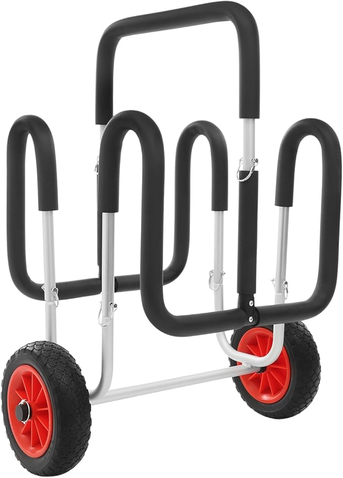 Kayak Cart, Heavy Duty Folding Canoe Transport Trolley with 10" Solid Wheels for Beach, 176lbs Capacity Carrier Stand Up Paddle Surfboard Trolley for 2 Kayaks, SUPs, Surfboards & Small Boats, Black
