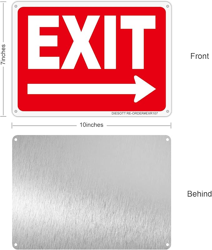 2 Pack Metal Exit Signs with Right Arrow, 10x7 Inches Rust Free 0.40 Aluminum Exit Sign, UV Protected, Durable, Weatherproof, Easy to Install, Indoor/Outdoor Use