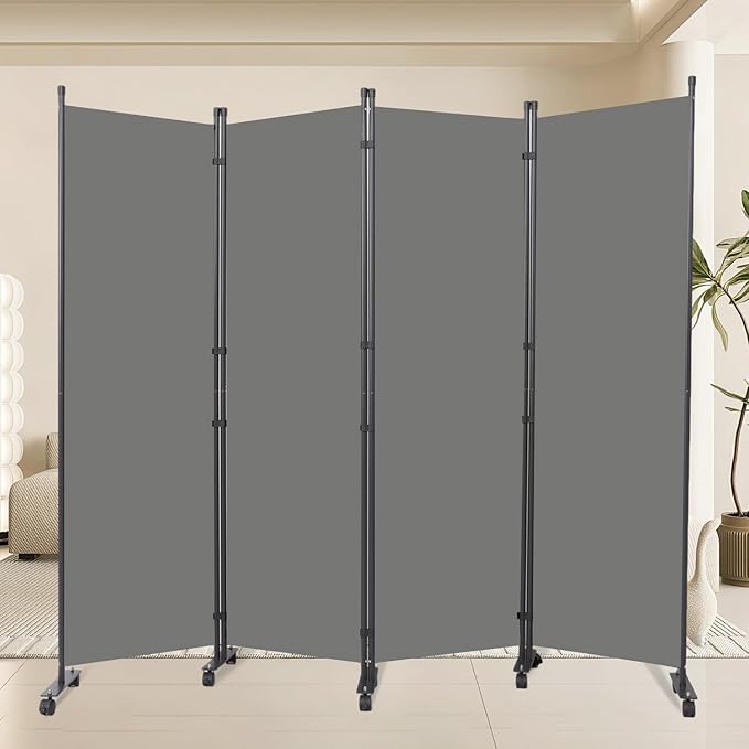 Room Divider 88''W Wall Divider for Room Partition (Heavy Duty Base) 4 Panel Partition Room Dividers, Freestanding Room Divider Screen Separation W/Wheels Folding Privacy Screen Panel Space Separator