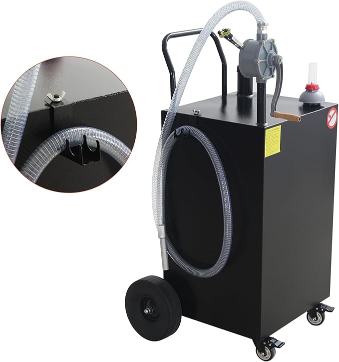 45 Gallon Fuel Caddy, Gas Storage Tank on 4 Wheels with Manual Transfer Pump, Gasoline Diesel Fuel Container for Cars, Lawn Mowers, ATVs, Boats