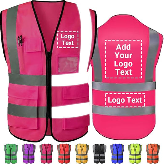 Custom Safety Vest Customized Logo Name Text Class 2 High Visibility Reflective Vests with Pockets for Construction Workwear