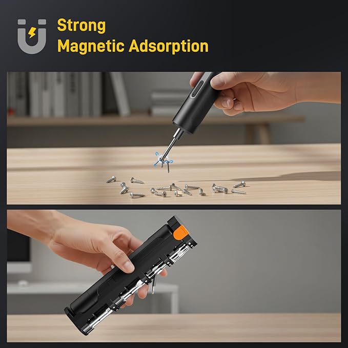 MrToNo Electric Screwdriver, Cordless Screwdriver Set, Power Screwdriver Set, 3 Torque Settings, 1500mAh Battery, 33 Magnetic Bits, LED Light, Rechargeable Tool for Furniture, DIY, Household Repair