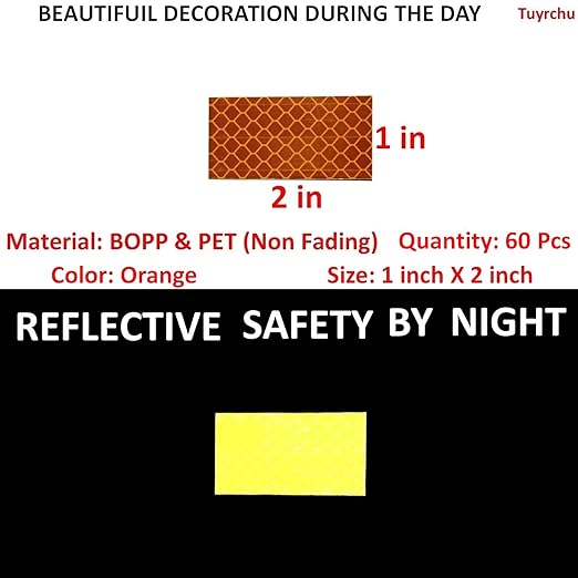 Orange Reflective Stickers 1 inch X 2 inch, Outdoor Waterproof High Visibility Warning Safety Adhesive Reflector Tape (60 Pcs)