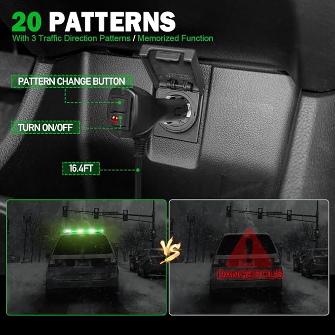 ASPL 31 inch Low Profile Rooftop Emergency Strobe Lights Bar Full Aluminum Flashing Safety Warning Traffic Advisor Lightbar Hazard Snow Plow Light for Trucks Tow Construction Vehicles (Green/White)