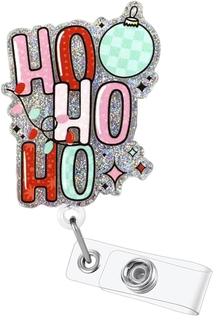 Christmas Colored Lights Badge Reel Retractable Ho Nurse Badge Clip Winter Xmas Badge Holder Nursing Doctor Name Tag ID Card Decor | with 24” Durable Nylon & Acrylic Alligator Clip