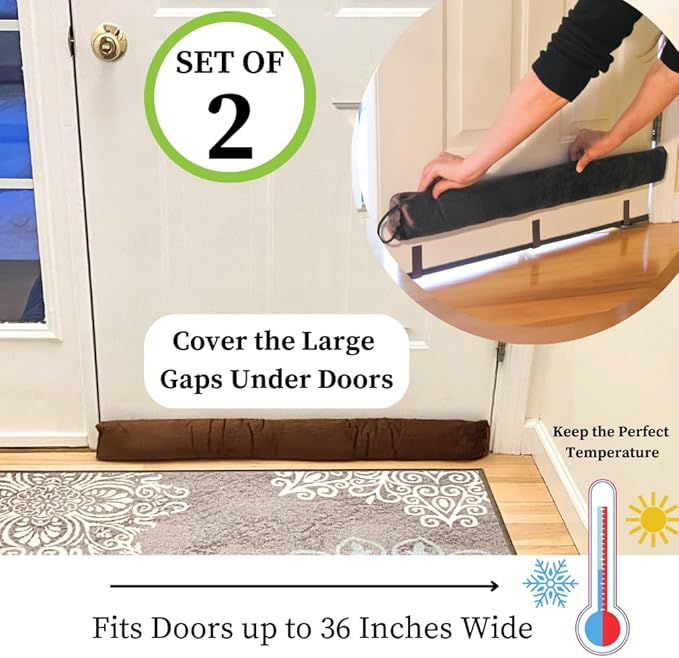 Evelots Cold, Hot Air Door Draft Stopper - 2 Pack - Strong Metal Clips - Block Cold Air, Noise, Dust - Warm & Quieter Home -No Need to Bend Down- 36 Inches - for Door Gaps up to 1 Inch - Save Energy