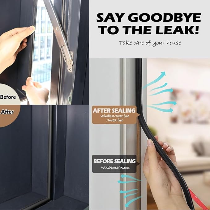 40FT Weather Stripping Door Seal - Self Adhesive Weather Insulation Strip Weatherstripping Silicone D Shaped Seal Strip Door Frame Gap Filler/Window Soundproofing