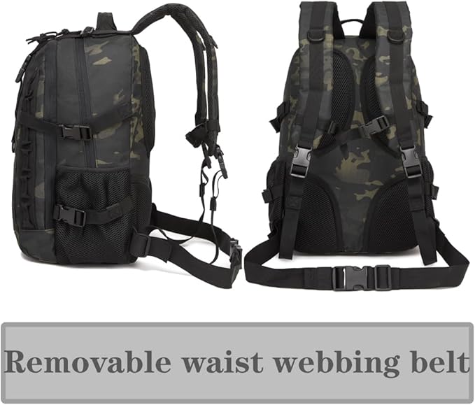 Military Tactical Backpack For Men Laser-Cut Molle Daypack 3 Day for Hiking,Working,Travel (black camo)