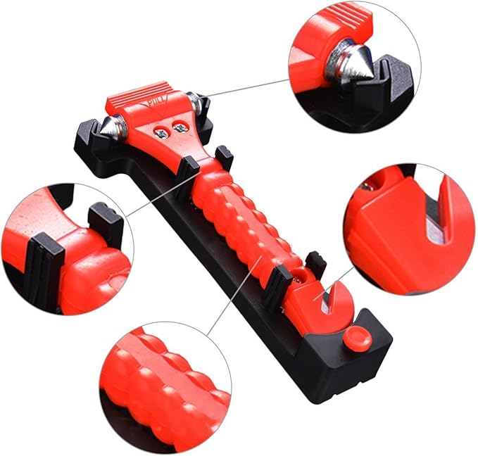 4 PCS Car Safety Hammer,with Car Window Glass Hammer Breaker and Safety Seat Belt Cutter 2-in-1 Emergency Escape Tool, Survival Kit Red