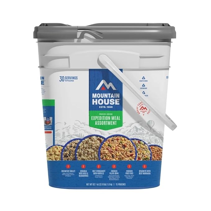 Mountain House Expedition Meal Assortment Bucket Freeze Dried Backpacking & Camping Food 30 Servings