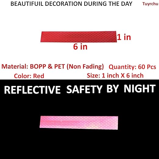 Red Reflective Stickers 1 inch X 6 inch, Outdoor Waterproof High Visibility Warning Safety Adhesive Reflector Tape (60 Pcs)