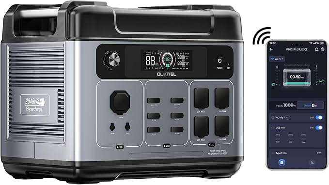 OUKITEL P2001 Plus Portable Power Station 2400W, 2048Wh Solar Generator with 4 AC Outlets(Peak 5000W) 1.5 Hrs Full Charging APP Control LiFePO4 Battery Backup for Home Emergency Camping RV