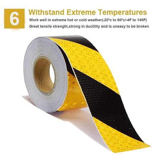 Waterproof Reflective Safety Tape Roll 2" X150' Yellow Black Striped Floor Marking Tape Hazard Caution Warning Tape Auto Truck Self-Adhesive Safety Sticker Strips for Wall Factory Trailer Vehicle
