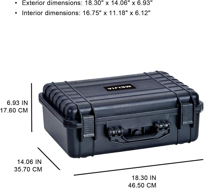 MEIJIA All Weather Portable IP67 Waterproof Protective Case, Hard Camera Case with customizable foam, Perfectly Protection of Camera, Drones,Pistols,Lens,Equipments,Black,18.5 x14.06x6.93inches