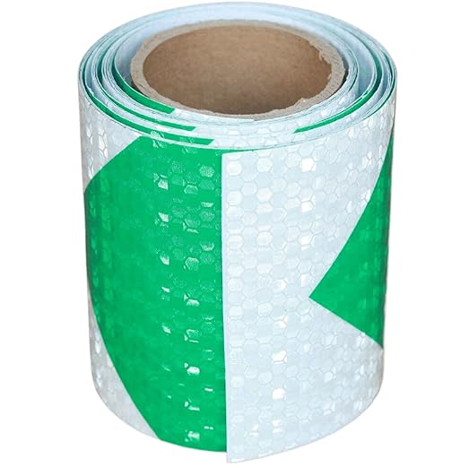 Reflective Tape Green and White 4 inch, Outdoor Waterproof Hazard Conspicuity Warning Industrial Marking Tape (11 feet)