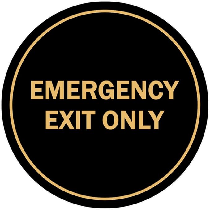 Signs ByLITA Circle Emergency Exit Only Sign (Black Gold) - X-large 1 Pack