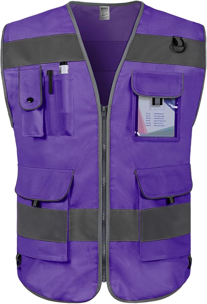 TCCFCCT High Visibility Vest 9 Pockets Hi Vis Reflective Safety Vest for Men Women, Construction Vest with Reinforced Sewing, Durable to Use, Meets ANSI/ISEA Standards, (Purple, 4X-Large)