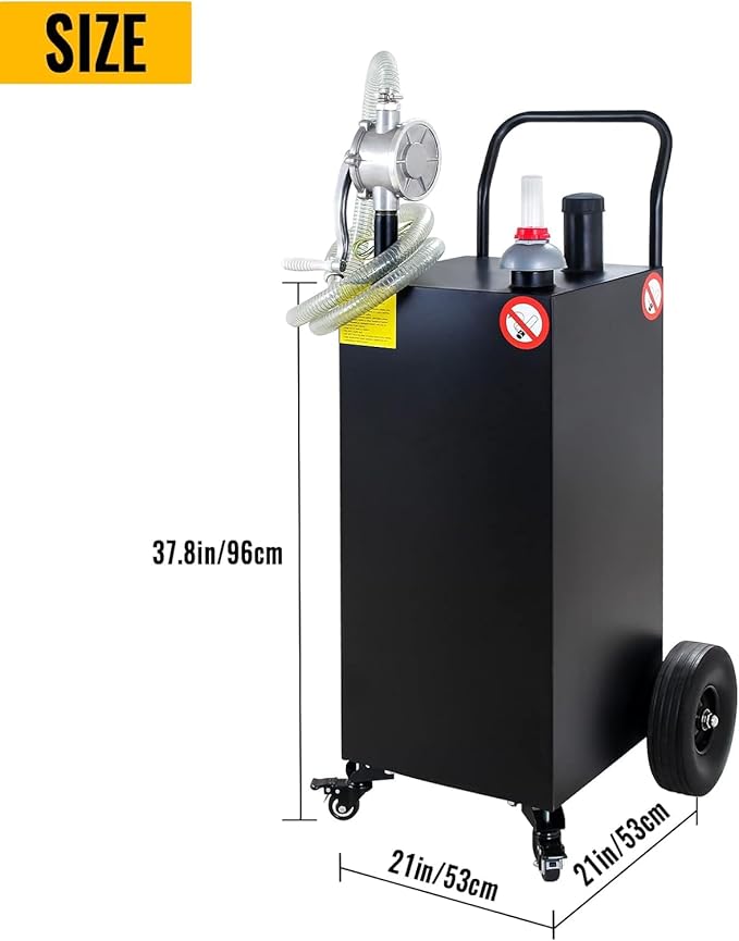 Gas Caddy Fuel Tank Gasoline container Diesel portable gas tank w/pump Rolling & Solid Rubber Wheels for Weeder,Snow blower,Pickup truck,ATV,Water Scooter,Yacht,UTV,Motorcycle (30 Gallon Black)