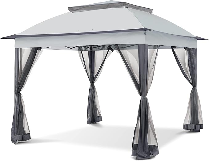 COOS BAY 11x11 Pop-Up Instant Gazebo Tent with Mosquito Netting Outdoor Canopy Shelter with 121 Square Feet of Shade (Gray)