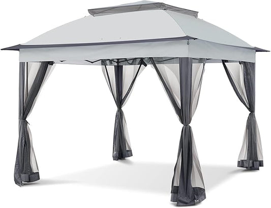 COOS BAY 11x11 Pop-Up Instant Gazebo Tent with Mosquito Netting Outdoor Canopy Shelter with 121 Square Feet of Shade (Gray)
