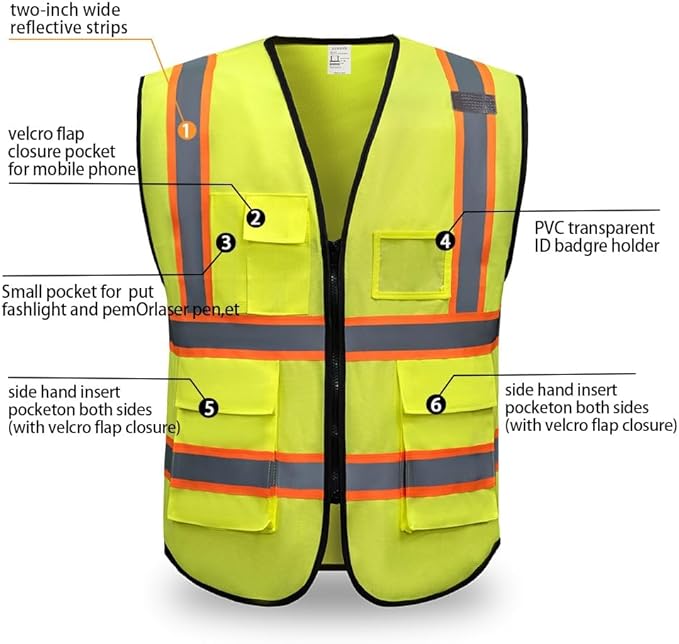High Reflective Safety Vest for Men Women Breathable With Pocket Zipper for Build Oudoor Work Meet ANSI/ISEA Standard