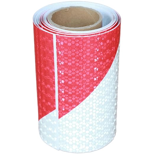 Reflective Tape Red and White 6 inch X 10 feet, Outdoor Waterproof Hazard Conspicuity Warning Industrial Marking Tape