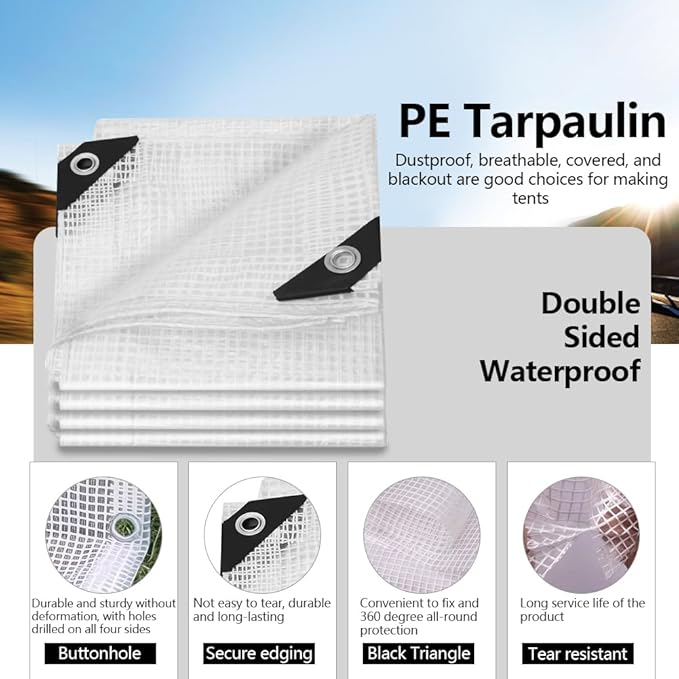 Tarps 8x20 FT Waterproof Heavy Duty Tarp – 18 Mil Thick, UV & Tear Resistant, Reinforced Grommets & Edges – Multi-Purpose Cover for Camping, Roof, Emergency, Truck, Boat