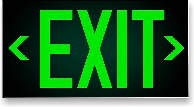 Photoluminescent Exit Sign Green W/Holes and Hardware - Code Approved Aluminum UL 924 / IBC / NFPA 101 (Directional Arrows Included)