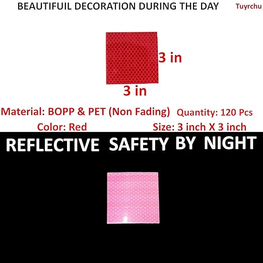 Red Reflective Stickers 3 inch X 3 inch, Outdoor Waterproof High Visibility Warning Safety Adhesive Reflector Tape (120 Pcs)