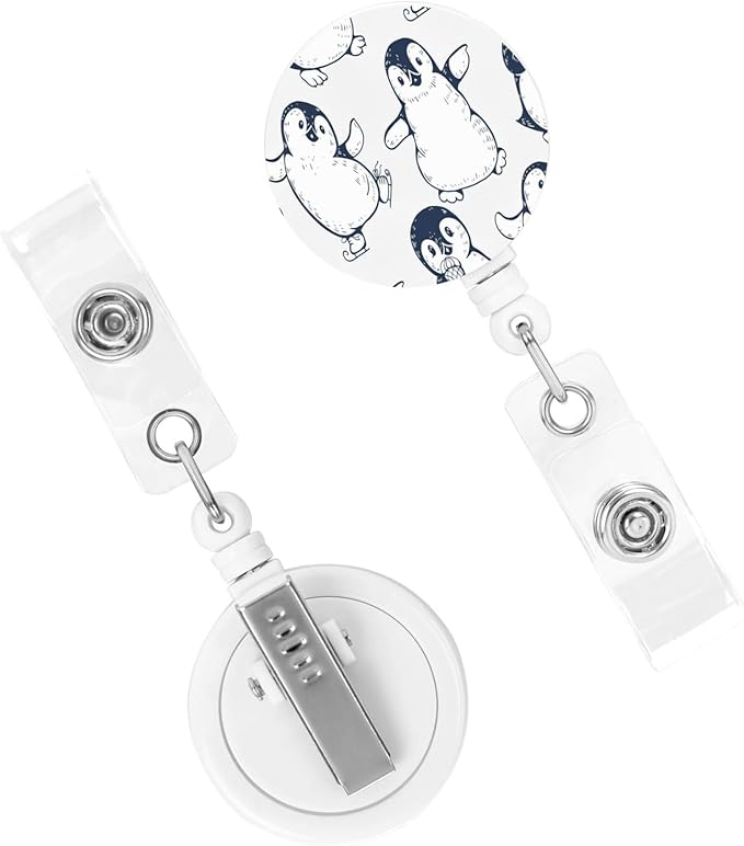 Cute Penguins Badge Reels Retractable Badge Holder with Clip for Id Name Tag Office Worker Student Teacher Nurse Doctor