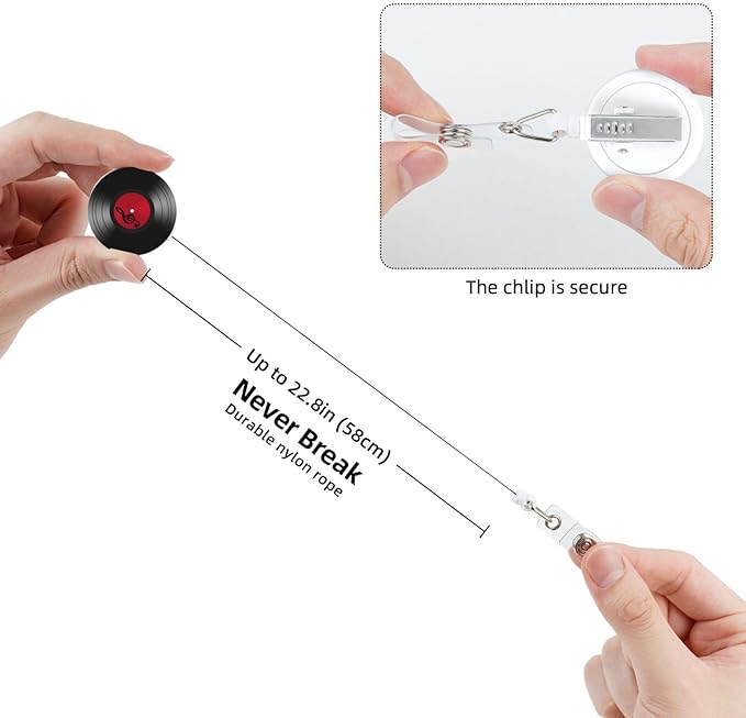 45 RPM Vinyl Records Badge Reels Retractable Badge Holder with Clip for Id Name Tag Office Worker Student Teacher Nurse Doctor