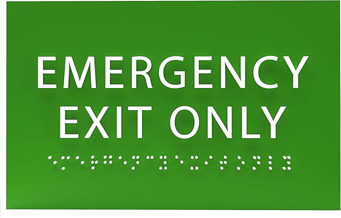 6" X4" Emergency Exit Only Sign - ADA Compliant Tactile Graphics Grade 2 Braille Text Prohibition Sign | Wall Mount Plastic Emergency Safety Restriction Sign for Business & Office