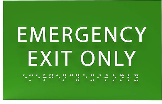 6" X4" Emergency Exit Only Sign - ADA Compliant Tactile Graphics Grade 2 Braille Text Prohibition Sign | Wall Mount Plastic Emergency Safety Restriction Sign for Business & Office