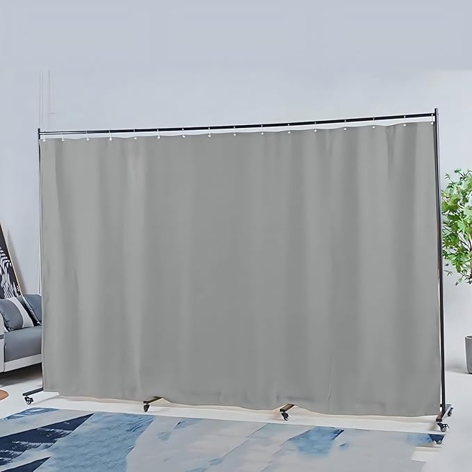 Wall Partition Room Divider, Width Adjustable from 7ft to 11ft, Metal Frame Room Partition with Lockable Universal Wheels, Expandable Privacy Screen for Bedrooms and Offices