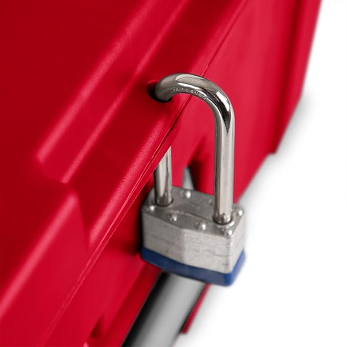 Sterilite 4 Pack Wheeled Footlocker, Lockable Plastic Utility Storage Container, Red