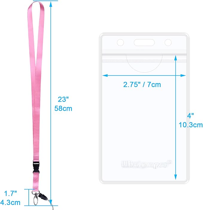 Cruise Lanyard Badge Holder, Wisdompro Vertical 2-Sided 2 Card Slot Waterproof Clear PVC ID Tag Holder with Ziplock and 20.8’’ Heavy Duty Detachable Neck Strap - 2 Set, Pink/Purple