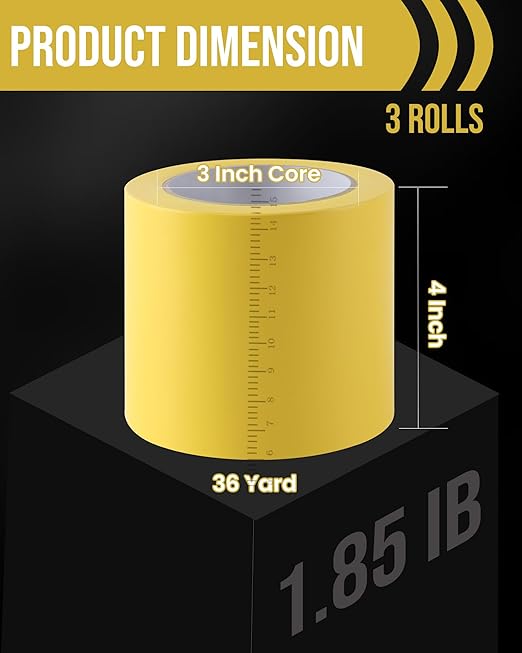 Lichamp 3 Rolls Vinyl Tape, Premium Safety Marking and Traffic Floor Marking Tape, Bundling, Social Distancing, 4 Inch x 36 Yards per Roll, 108 Total Yards, Yellow