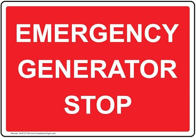 ComplianceSigns.com Emergency Generator Stop Label Decal, 5x3.5 in. 4-Pack Vinyl for Electrical